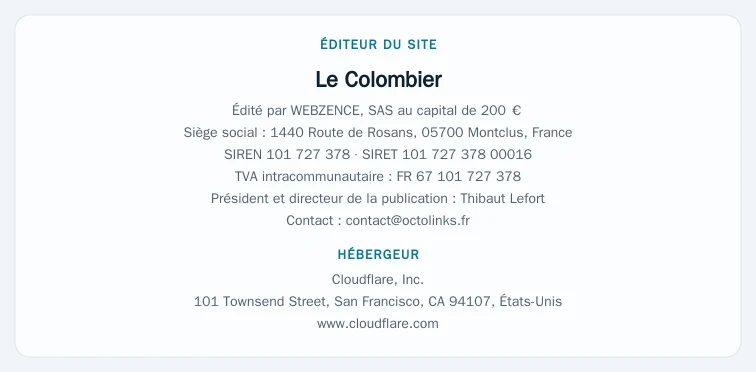 Coordonnées légales de l&rsquo;éditeur et de l&rsquo;hébergeur du site
